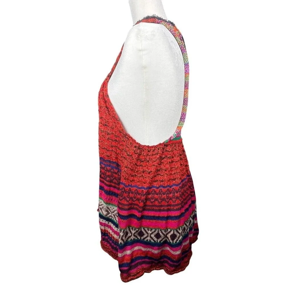 Free People Womens Boho Crochet Knit Open Back Apron Tank Top XS Summer Festival